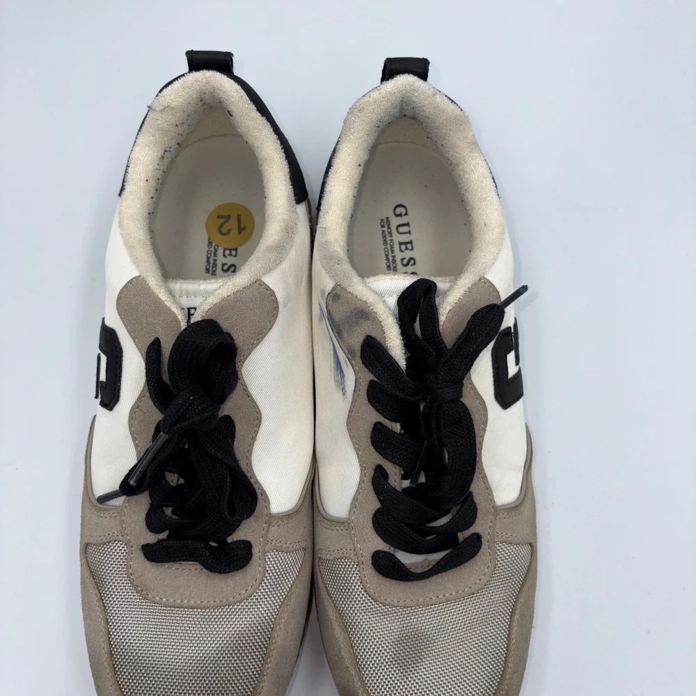 Guess Mens Low Top Sneakers Tan White Brown G Logo Lace Up Shoes Size 12
